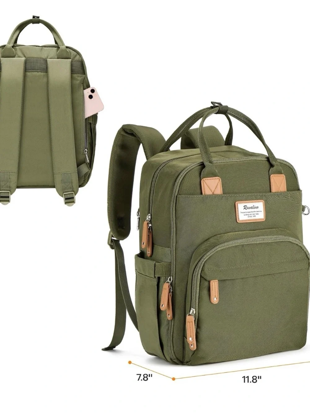 Olive Green Diaper Bag Backpack with Tan Accents